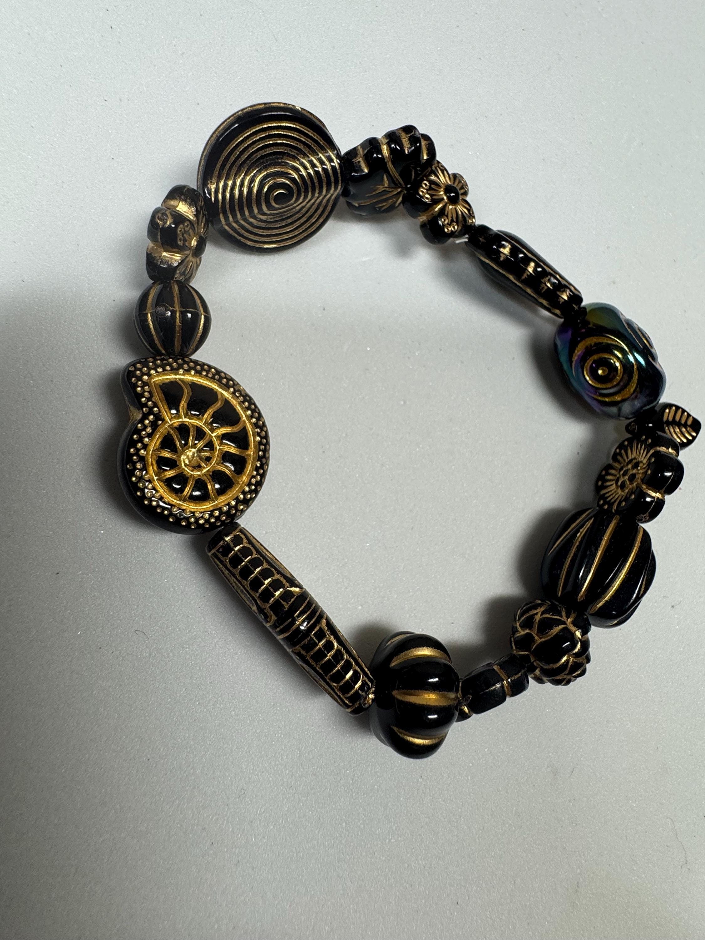Black and Gold Acrylic Beaded Stretchy Bracelets