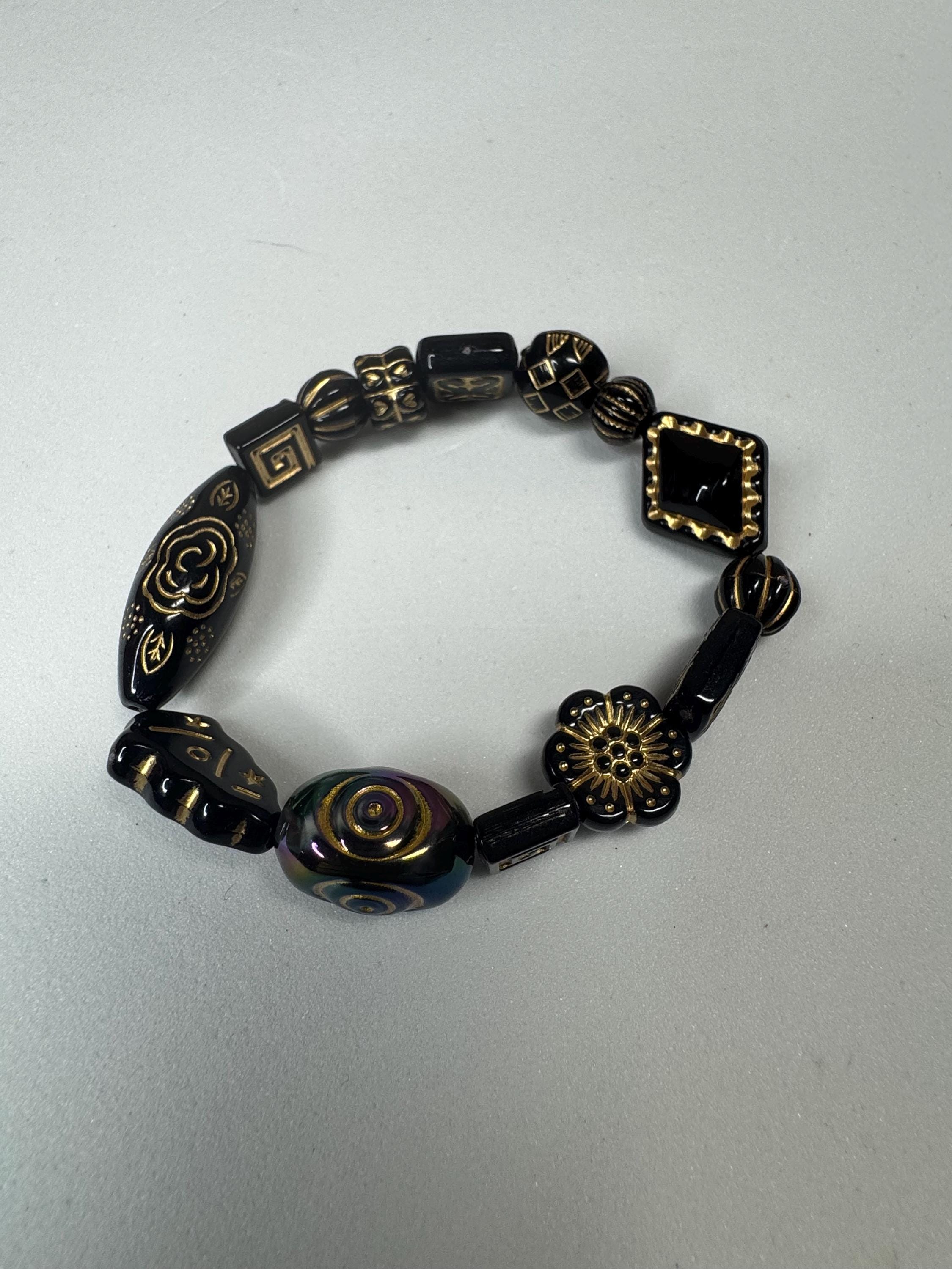 Black and Gold Acrylic Beaded Stretchy Bracelets