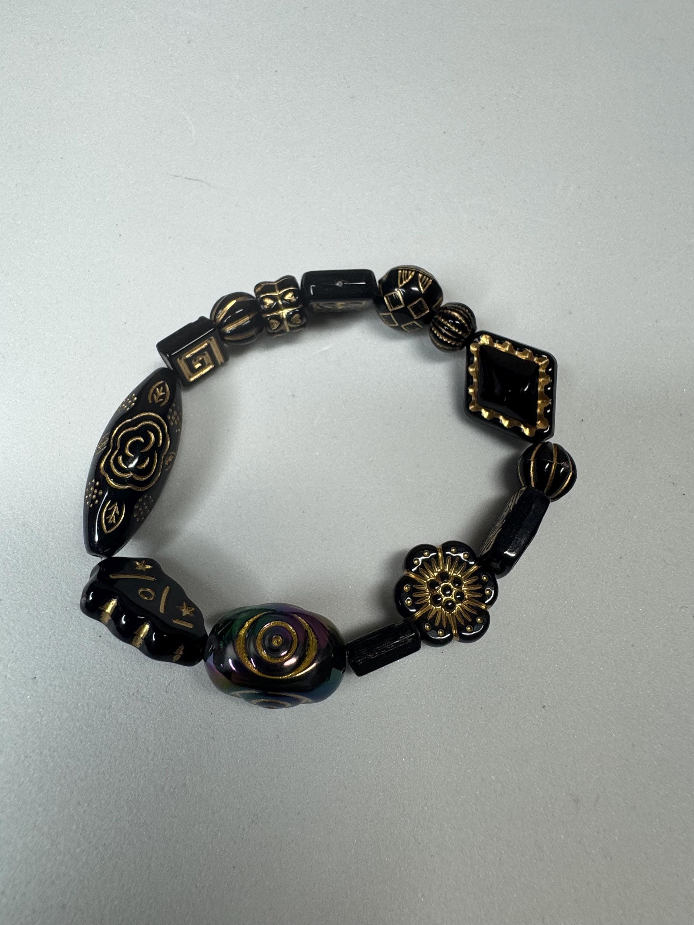 Black and Gold Acrylic Beaded Stretchy Bracelets