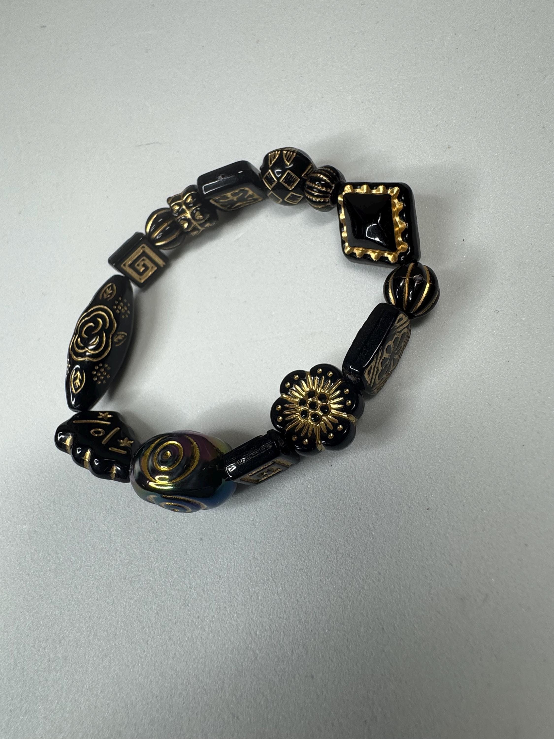 Black and Gold Acrylic Beaded Stretchy Bracelets