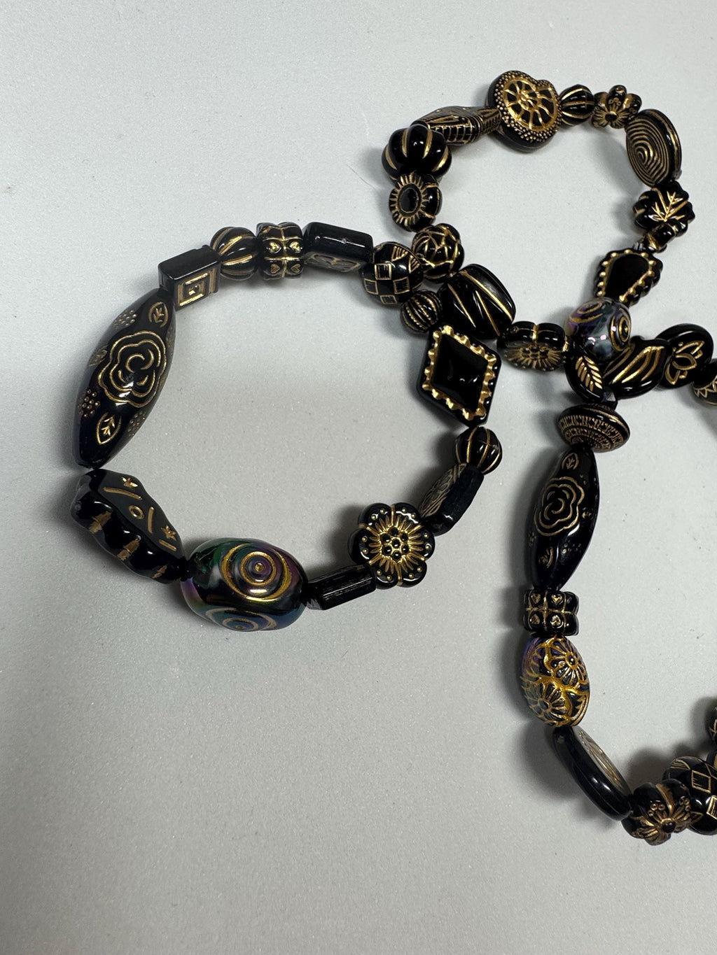 Black and Gold Acrylic Beaded Stretchy Bracelets
