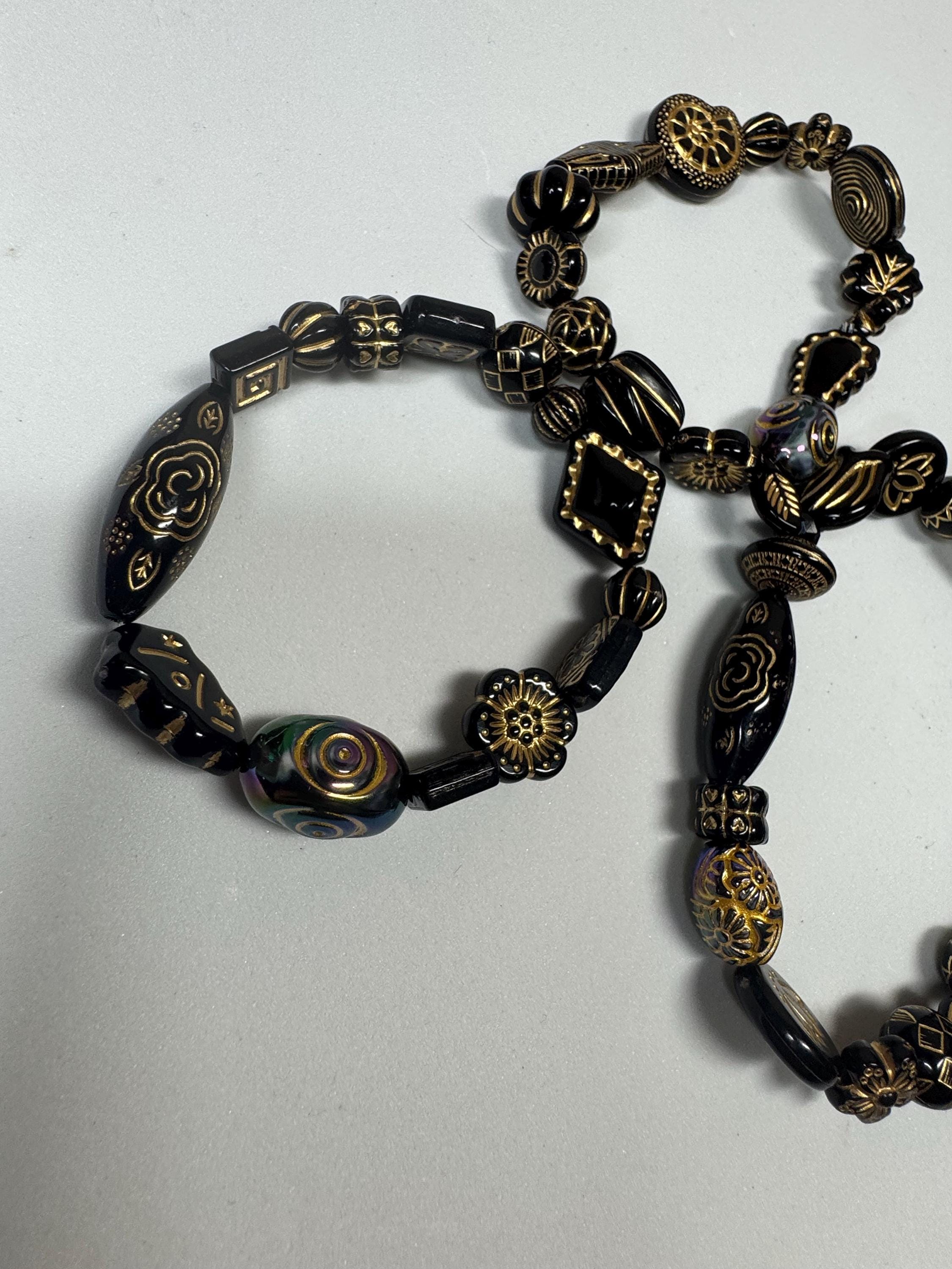 Black and Gold Acrylic Beaded Stretchy Bracelets