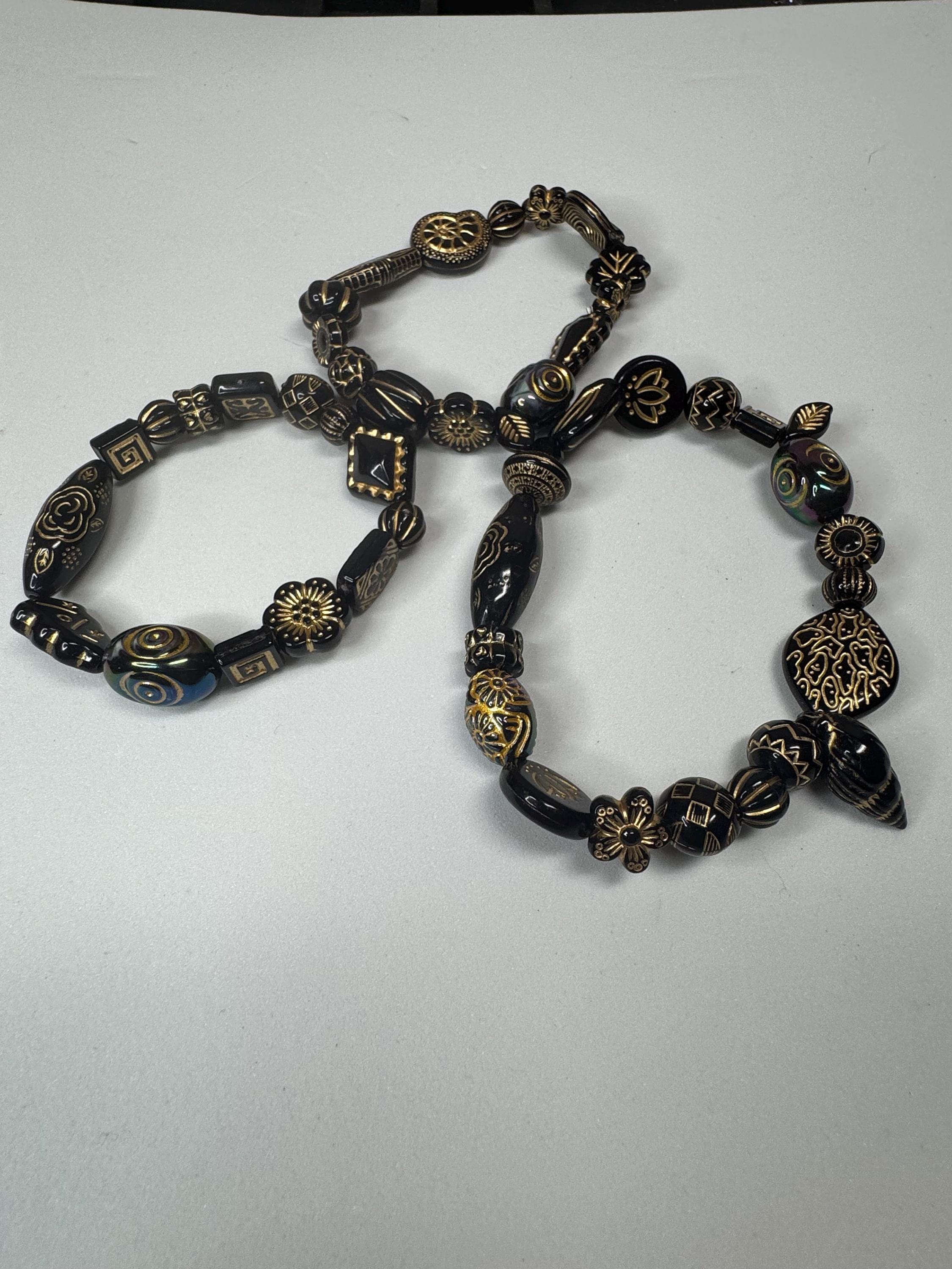 Black and Gold Acrylic Beaded Stretchy Bracelets